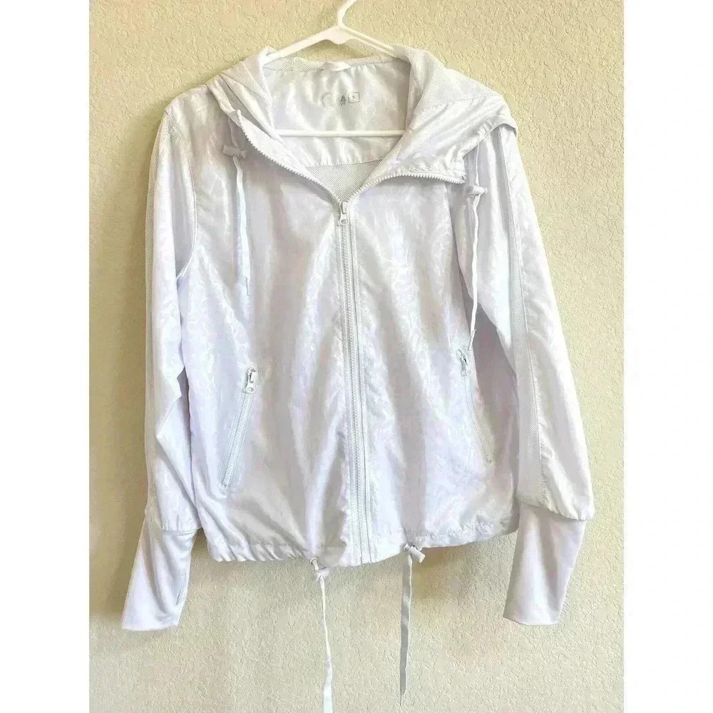 Zyia Activewear White Cheetah Leopard Windbreaker Jacket Women's Size Small